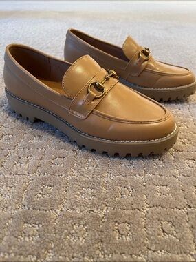 a new day Tan Lug Sole Loafers with Gold Horsebit